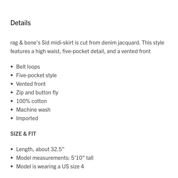 RAG & BONE Skirt Denim NWT Midi SId Jacquard Blue Size 24 XS - Picture 12 of 13